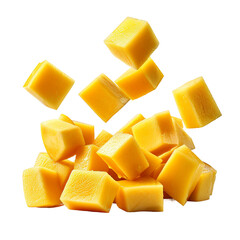 falling or floated Mango cube slices isolated on transparent background png
