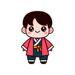cute boy wearing traditional korea cloth hanbok cartoon character vector illustration template design