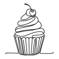 one line continuous cupcake sweet vector illustration template design