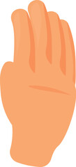 Cartoon hand showing four fingers gesture on white background