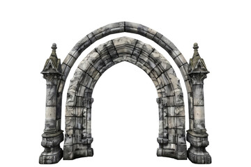 Fototapeta premium Ancient old, weathered stone archway entrance on a transparent, isolated background. Cut out or PNG.