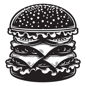 black and white burger sandwich graphic clip art preview