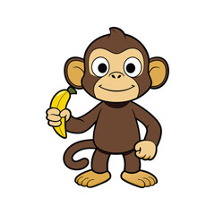Obraz premium Cute Monkey with Banana Vector. Animal Nature Icon Concept Isolated Premium Vector.