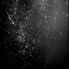 Moody grayscale background with film grain texture, vintage noise, and abstract spray paint particles.