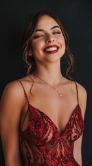 Naklejka premium photo of beautiful Caucasian model smiling looking back at the camera
