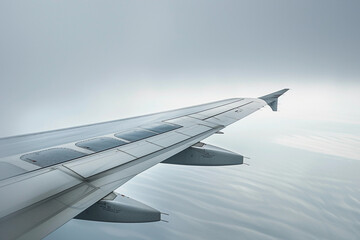 Obraz premium Airplane Wing Soaring Above the Clouds