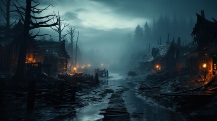 Fototapeta premium A mystical fog covering a haunted battleground