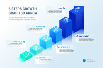 6 Steps Growth Graph 3D Arrow Infographic, Modern infographic template with design options and vector elements for business presentations and web layouts