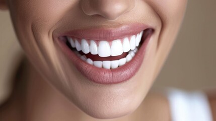 Obraz premium Radiant female smile with perfectly white teeth, representing dental care and the benefits of teeth whitening