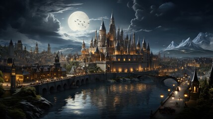 Obraz premium A sprawling medieval city with towering castles