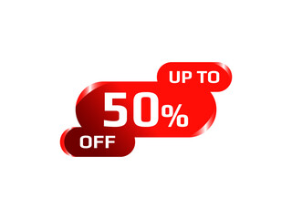  Red Discount Tag with Up to 50% Off Text on White Background