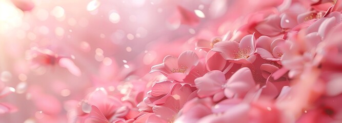 柔らかいピンクの花びらが舞い散る幻想的な春の風景：エレガントでロマンチックなボケの背景とともに-生成AI
