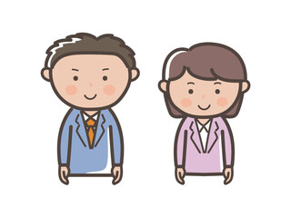 正面を向く若い男女会社員の上半身イラスト
