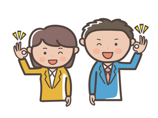 了解のOKサインを送る若い男女会社員の上半身イラスト