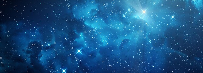 美しい青い星が輝く幻想的な夜空の背景：銀河の煌めきとロマンチックな光のきらめき-生成AI