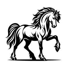 Horse black line stencil isolated on white background PNG