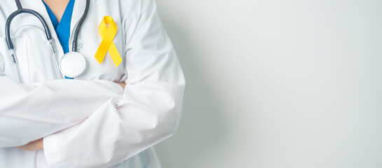 Yellow September, Suicide prevention day, Childhood, Sarcoma, bone and bladder cancer Awareness month, Yellow Ribbon for supporting people life and illness. Healthcare and World cancer day concept