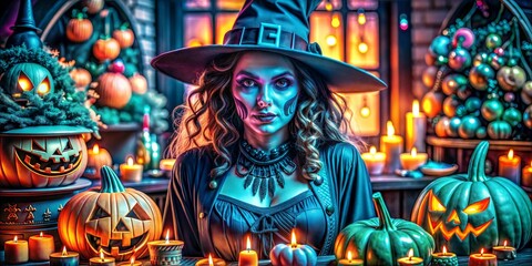 Obraz premium Halloween retro pop with 3d model background