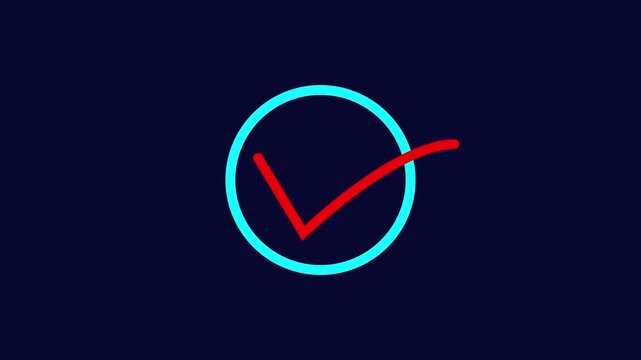 Abstract tick mark icon animation on background.