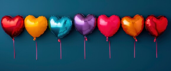 Valentine'S Day Heart Balloons On A Neon Lighting Background, Celebrating Love With Vibrant Energy