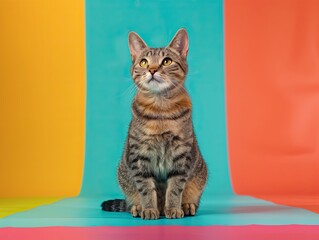 Cat isolated on colorful background
