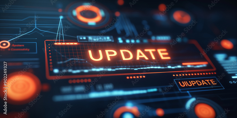 Fototapete System updating software with progress bar loading on digital display