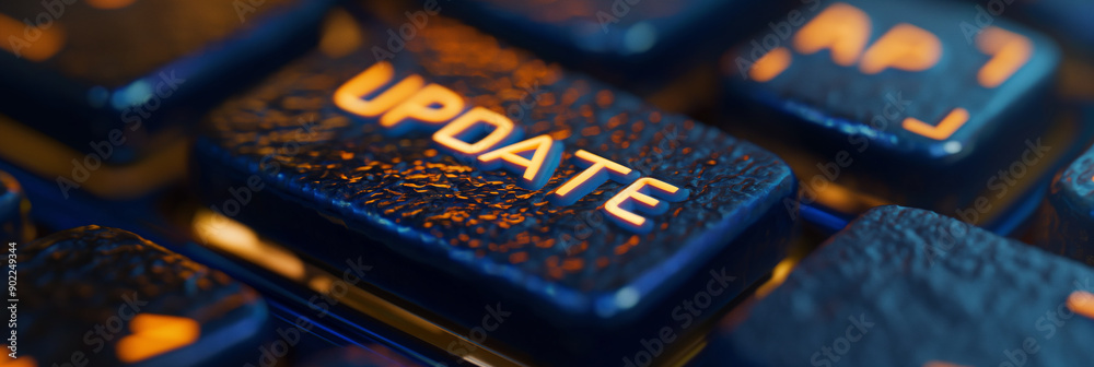 Poster Update key glowing on modern keyboard closeup view