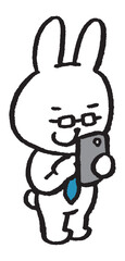 メガネをかけた先生風のうさぎのキャラ素材
