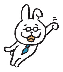 メガネをかけた先生風のうさぎのキャラ素材