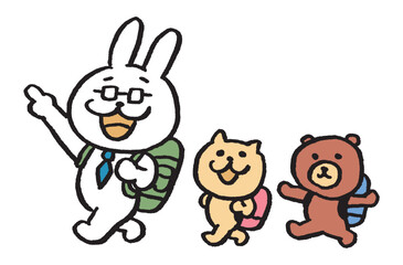 Naklejka premium メガネをかけた先生風のうさぎのキャラ素材