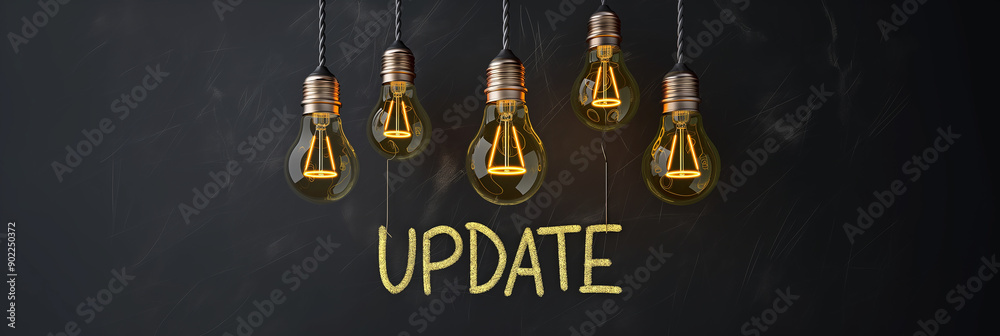Poster update concept with light bulbs on blackboard background