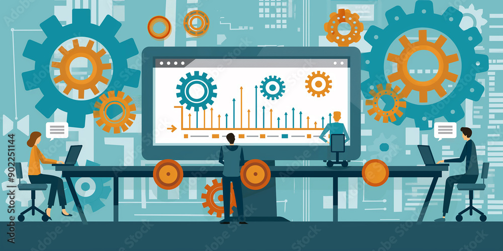 Aufkleber Business team analyzing data on a computer and developing a growth strategy
