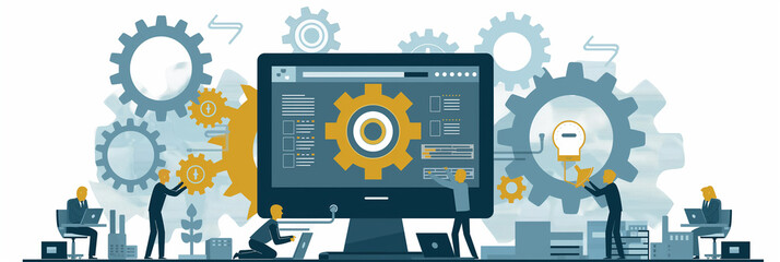 Software engineers working together building new software application