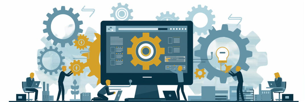 Software engineers working together building new software application