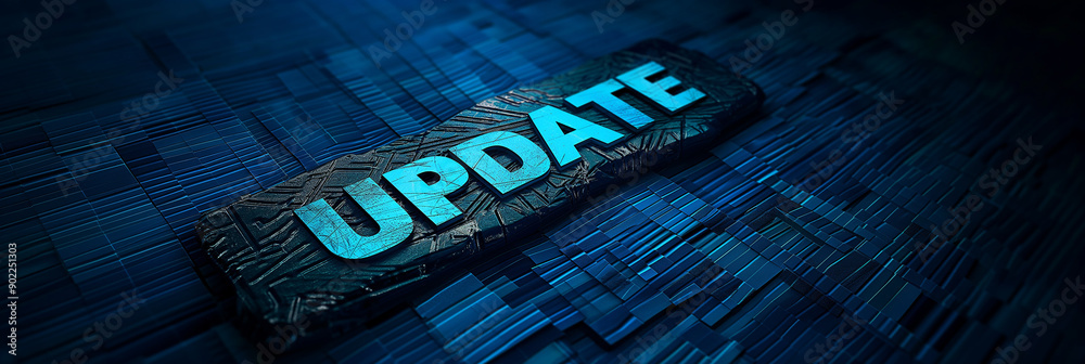 Poster update concept glowing on modern circuit board background