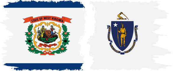 Fototapeta premium Massachusetts and West Virginia states grunge brush flags connection, vector