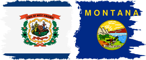 Naklejka premium Montana and West Virginia states grunge brush flags connection, vector