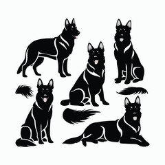 Obraz premium German shepherd dog silhouette set animals vector template