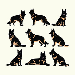 German shepherd dog silhouette set animals vector template