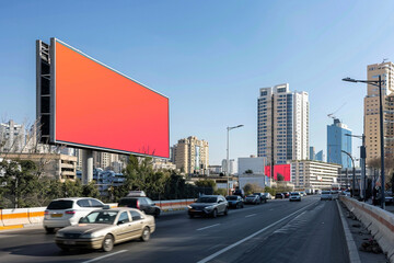 Obraz premium billboard mockup with city background, advertising