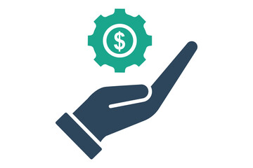 Business Management icon. hand with gear and dollar. icon related to business. solid icon style. business elements vector illustration