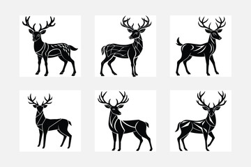 Charming Deer Silhouette Art Set for White Backgrounds

