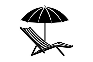 Beach chair with a umbrella silhouette vector illustration
