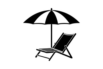 Summer Vacation Beach chair and umbrella Vector Silhouette

