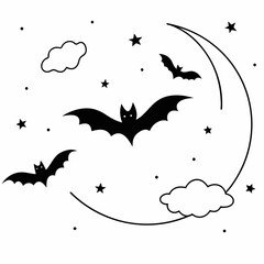 Night Sky Silhouette Vector Color  illustration
