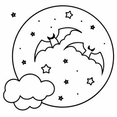 Night Sky Silhouette Vector Color  illustration
