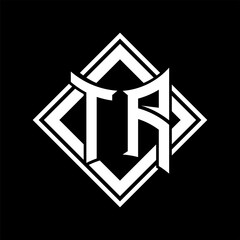 TA Letter logo abstract shield shape with square white outline on black background template