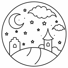 Night Sky Silhouette Vector Color  illustration
