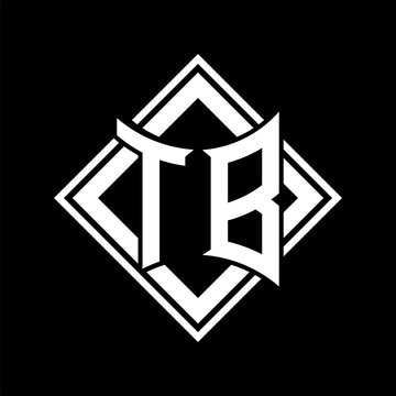 recommend clip art: TB Letter logo abstract shield shape with square white outline on black background template