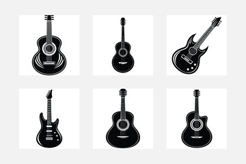 Elegant Guitars Silhouette White Background Illustrations
